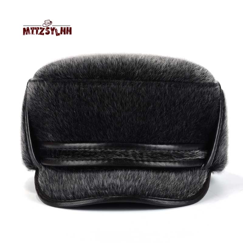 Mænds vinter flad top pilot cap snehætte lang ørebeskyttelse kunstlæder udendørs varm herre bomber hat: 60