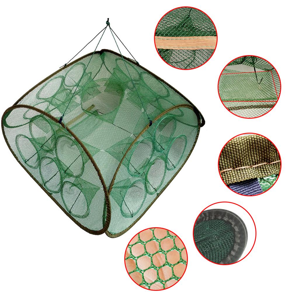 Automatic Folding Fishing Cage Square Green Fishing Net Fishing Shrimp Hand Throw Net Loach Cage 5 / 9 / 21 Holes