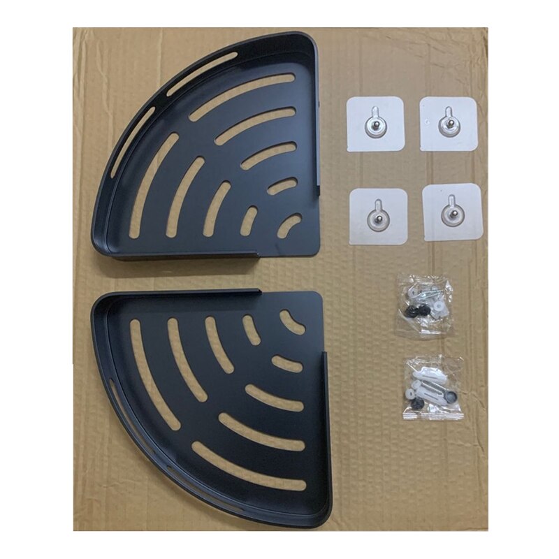 Triangle Towel Shower Storage Rack Black Corner Shelves Wall Mounted Aluminum Shampoo Holder No Drill Bathroom Shelf Organizer: GJ12-Triangle-2 tier