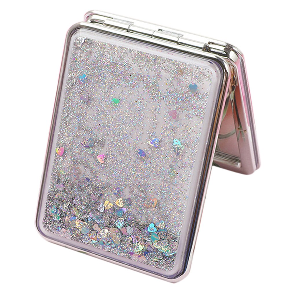 Folding Compact Travel Pocket Beauty Makeup Mirrors, Double Sides Purse Mirrors: Silver-square