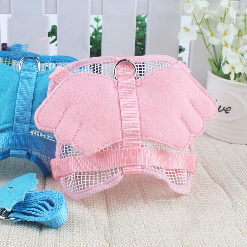 Konijnentuig met lijnset met engelenvleugels, nylon touwen, verstelbaar zacht mesh vest, harnas voor konijnen