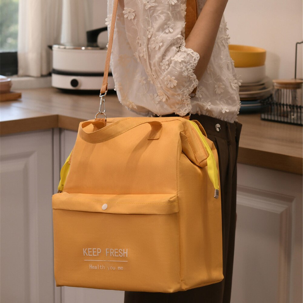 Foil Lunch Bags Macaron Waterproof Thermal Pack with Shoulder Strap Multifunctional Large Capacity Thickened Bento Handbag