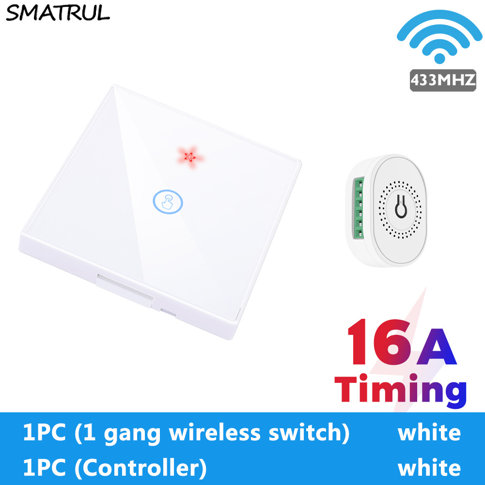 Smart Home Wireless Touch Switch AC 85-250V 16A Power Receiver 433Mhz Remote Control Glass Screen Wall Panel For Light Lamp: W1