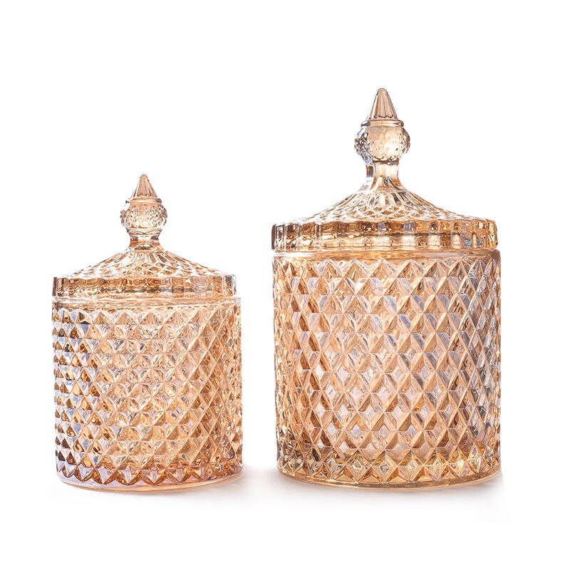 Tarros de cristal con tapa, latas de azúcar en lata de cristal, caja de dulces de diamante, recipiente para bastoncillos, almohadilla de algodón, recipiente de vidrio para almacenamiento doméstico