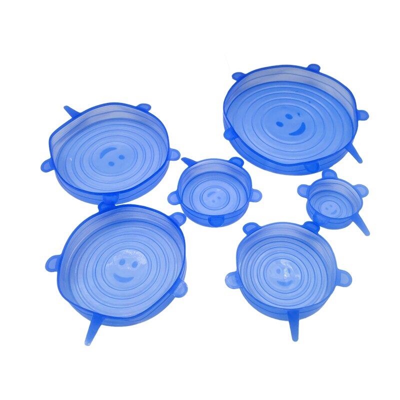 6pcs/set Reusable Silicone Stretched Food Lids Cookware Cap Vacuum Sealed Fresh Cover: blue