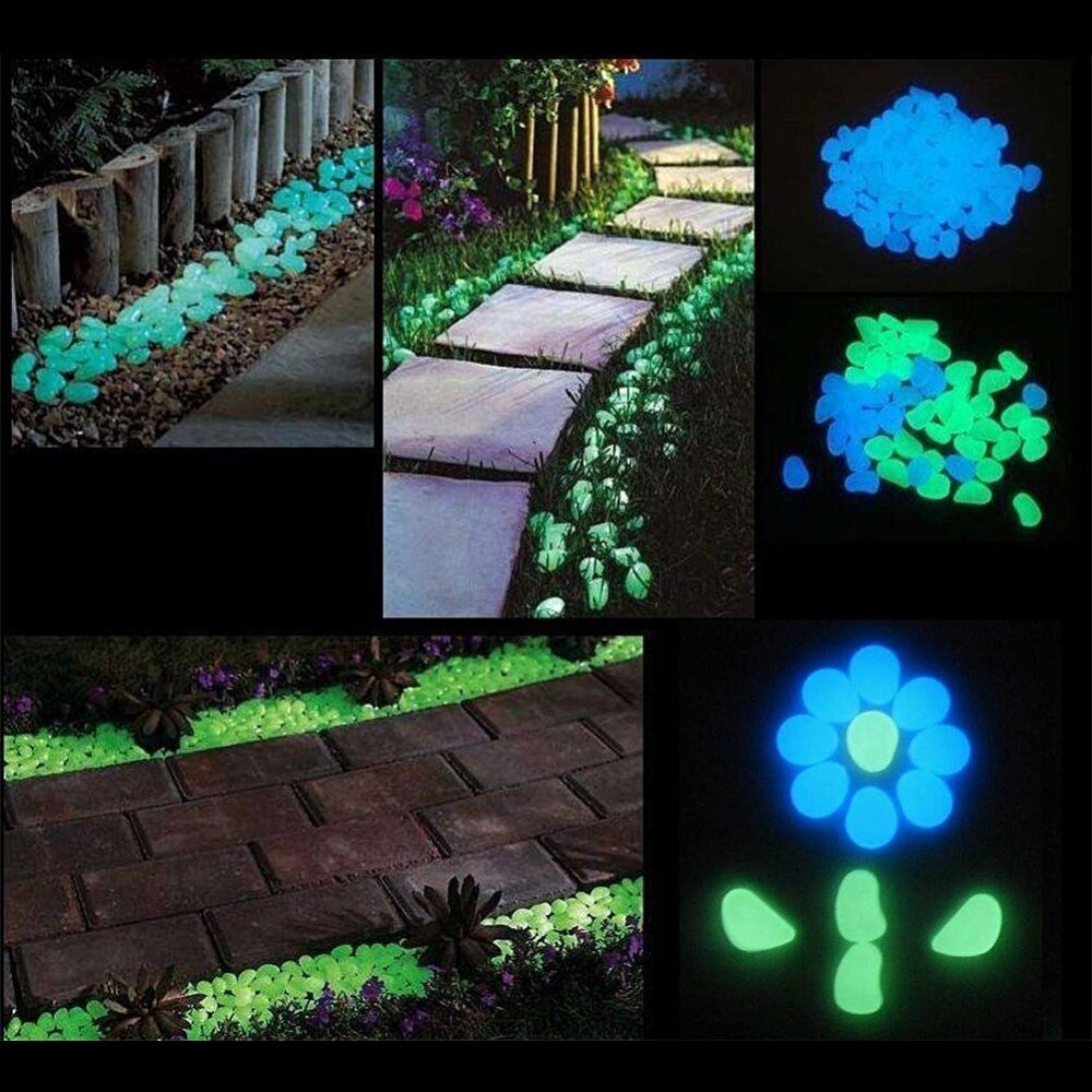 Pedras coloridas que brilham no escuro para aquário, pedrinhas luminosas para decoração de jardim, ambientes externos, tanque de peixes, 100 peças
