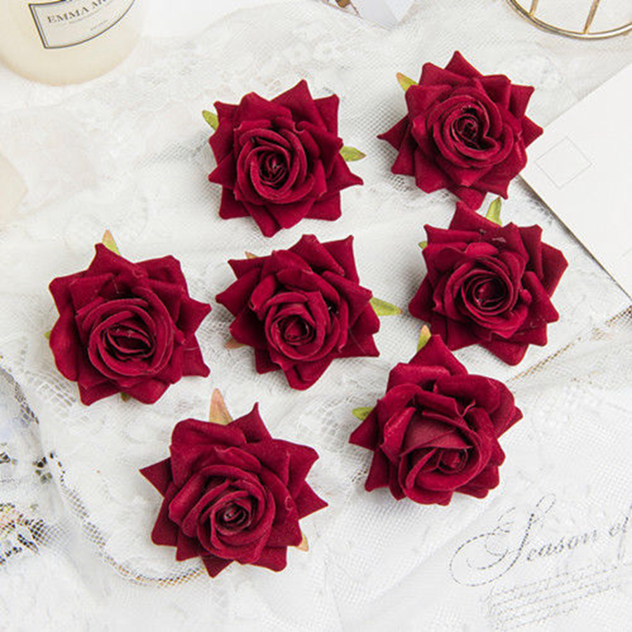 10 stuks kunstbloemen voor plakboek nieuwjaarsdecoratie bruiloft buiten tuin kerst huis bonbondoos flanel opgerolde rozen: Chocolade