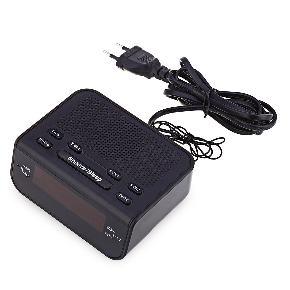 Modern Alarm Clock FM Radio with Dual Alarm Buzzer Snooze Sleep Function Compact Digital Red LED Time Display Clocks