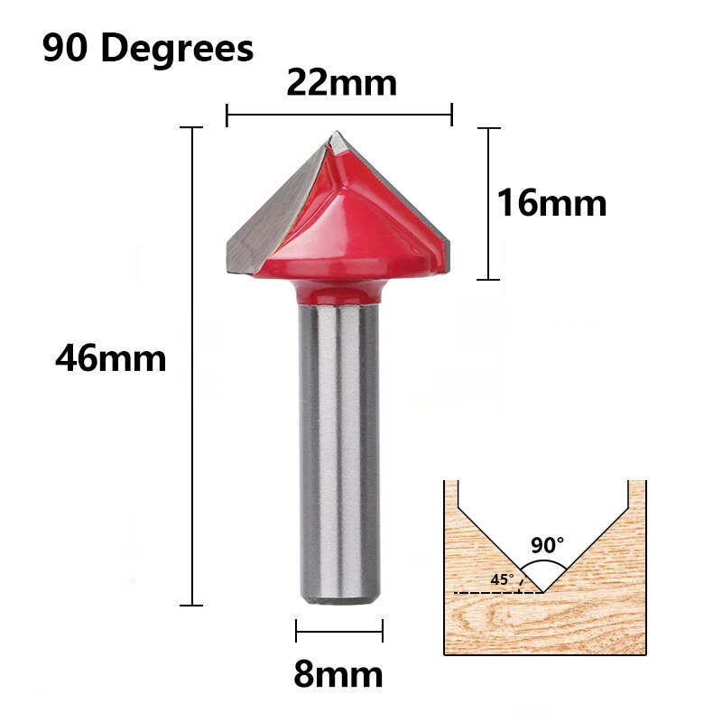 8mm Shank V Shape Router Bit 90 Degrees Wood Router Bits 22/32mm CNC Engraving Bit Woodworking Milling Cutters