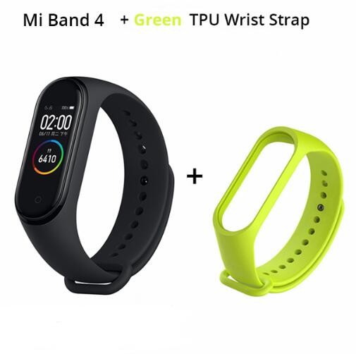 Original Xiaomi mi banda 4 miband inteligente 4 0,95 "Pantalla AMOLED impermeable de Fitness 135mAh Bluetooth 5,0 50ATM: add green starp