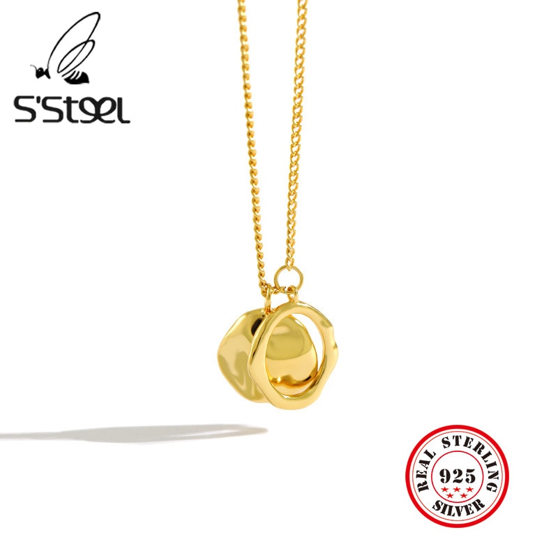 S'STEEL 925 Ciondolo In Argento Sterling Collana Irregolare Disco Colgantes Mujer Moda Collier Femme 2019 Donne di Accessori di Gioielli