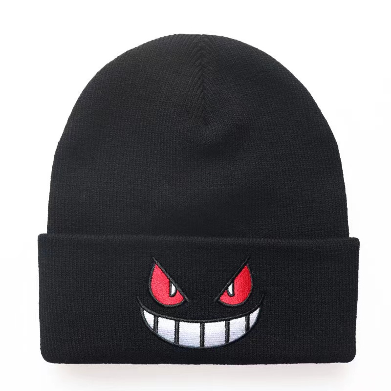 Tegneserie broderede huer populær amerikansk anime tegneserie broderet strikket efterår vinter varm hue uldhue gengar huer: Sort