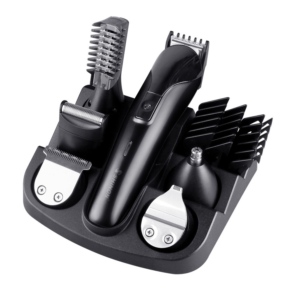 SHINON Hair Clipper Set Barber Hair Trimmer Electric Clipper Razor Shaver Beard Trimmer Men Shaving Machine Cutting Nose Trimmer: EU Black Set