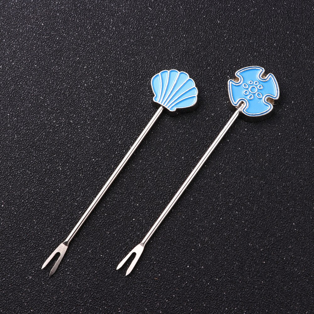 2 Sets Chic fruta Forks encantadora tenedores de postre pastel original tenedores suministros para casa banquete Bar boda (azul)