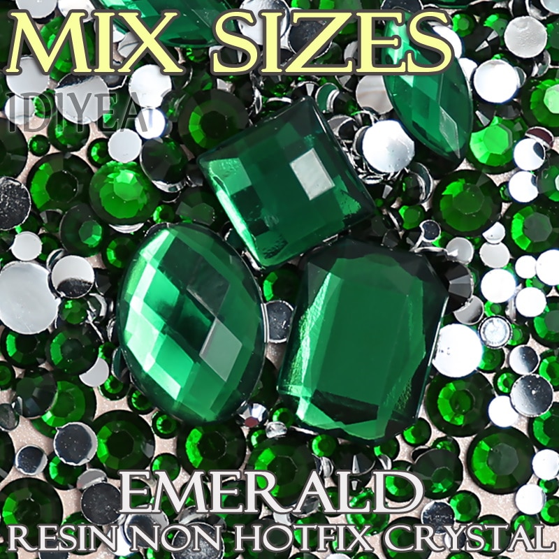 1500 Stks/partij Mix Maten Emerald Nail Rhinestones Hars Flat Terug Niet Hotfix Crystals Glitters Voor Diy Kledingstuk Zak Art Decor steen
