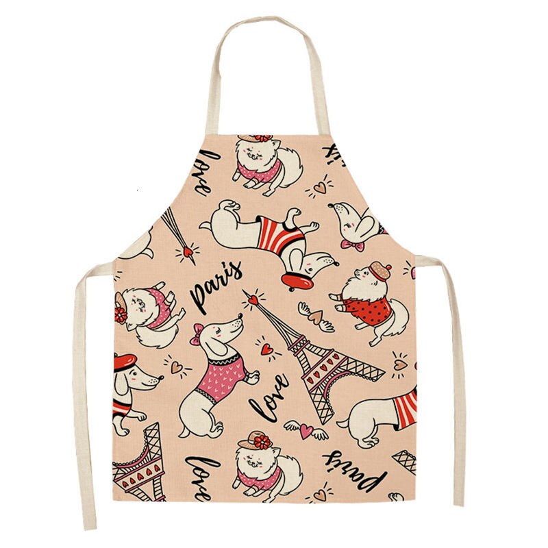 Bulldog Teckel Gedrukt Keuken Schort Voor Vrouw Mouwloos Katoenen Linnen Bib 53*65Cm Thuis Koken Bakken Schoonmaken Tool WQ0037: 2WQ-WQ0054-1