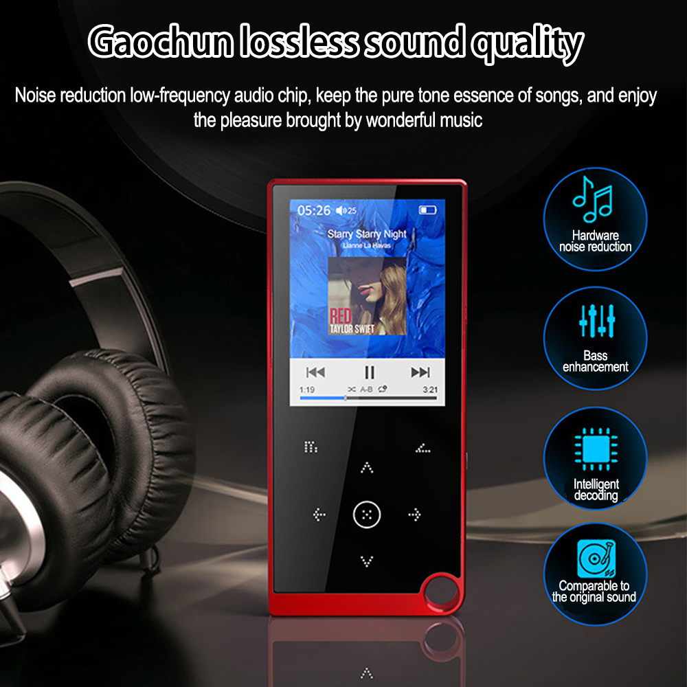 2,4-calowy ekran Bluetooth5.0 Odtwarzacz Mp3 Przycisk dotykowy Przenośny sprzęt audio Bezstratna muzyka Hifi Walkman FM/Ebook/nagrywarka/odtwarzacz wideo MP4