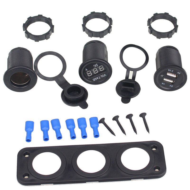 Motorcycle Car Charger Plug Dual USB Adaptor+12V/24V Cigarette Lighter Socket Blue LED +Digital Voltmeter Mobile Phone