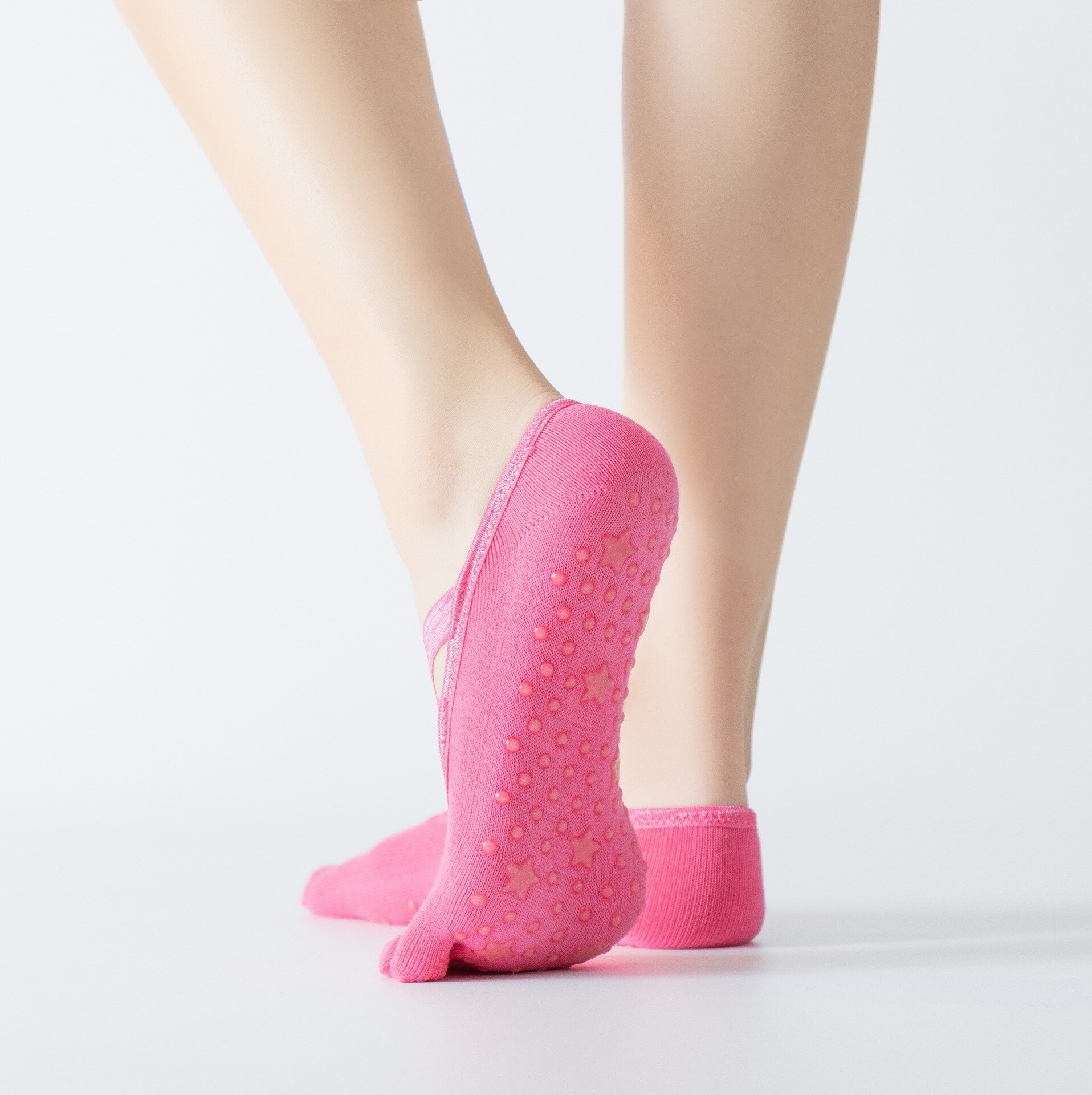 Lace Up Vijf Tenen Yoga Sokken Antislip Star Lijm Dot Grensoverschrijdende Pilates Sokken Vrouwen Katoen Ademende Sokken: rose