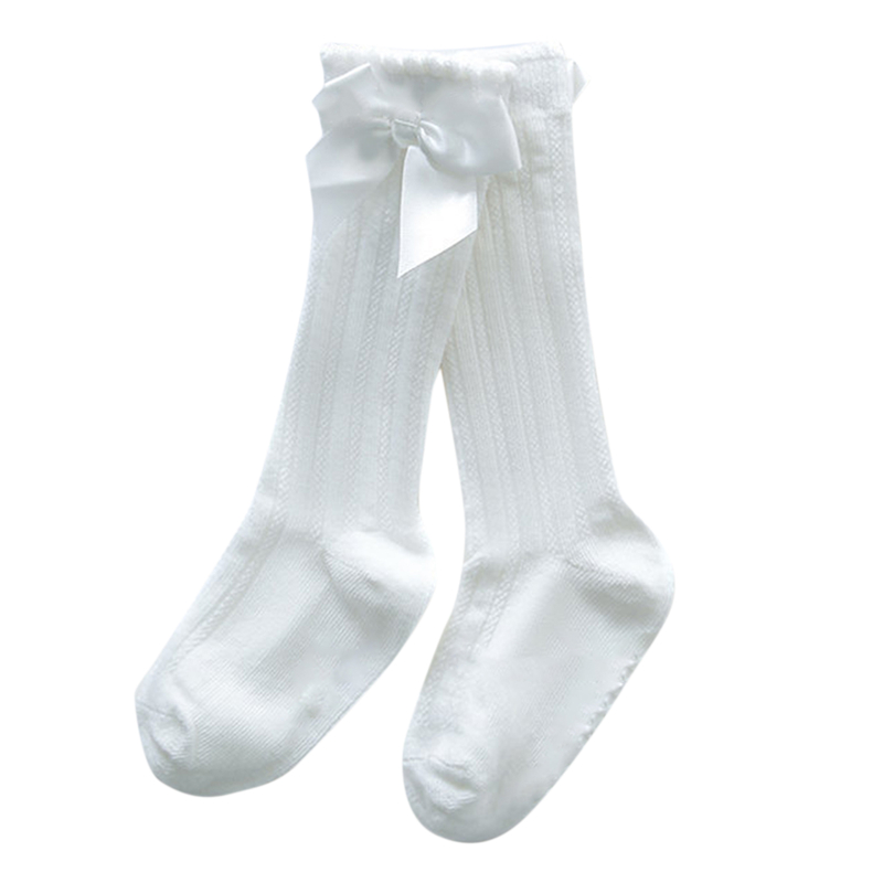 Baby Meisjes Sokken Leuke Boog Knoop Knie Hoge Kinderen Buis Sokken Ademend Effen Kleur Kinderen Sokken: White / 2-4year
