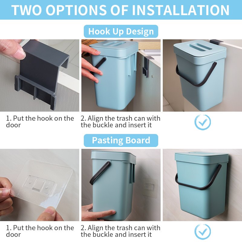 3/5/7L Hanging Trash Can for Kitchen Nordic Wall Mounted Bathroom Trash Bin Wastebasket Toilet Bucket with Cover Ashcan