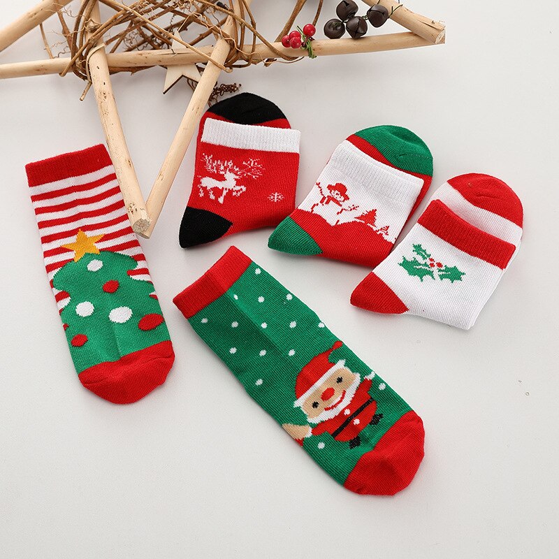 5 Pairs Children Socks Cotton Red Christmas Boy Socks Girls Socks 2-15 Years Kids Socks