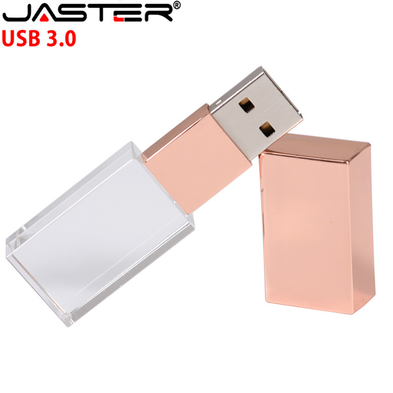 JASTER Crystal USB Flash Pen Drive Custom Logo Cle USB 3.0 4GB 16GB 32GB 64GB Wedding Pendrive (Over 10pcs Free Logo)