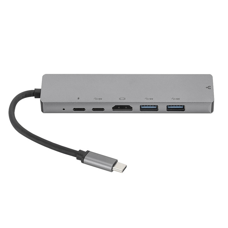 6 en 1 USB type C Hub Hdmi 4K USB C Hub vers Gigabit Ethernet Rj45 Lan adaptateur pour Macbook Pro Thunderbolt USB-C chargeur Port Silv