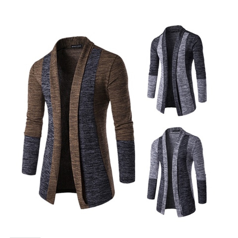 Cárdigan con cuello chal para hombre , cárdigans largos ajustados a la de otoño para hombre, cárdigan informal de punto de Color intenso