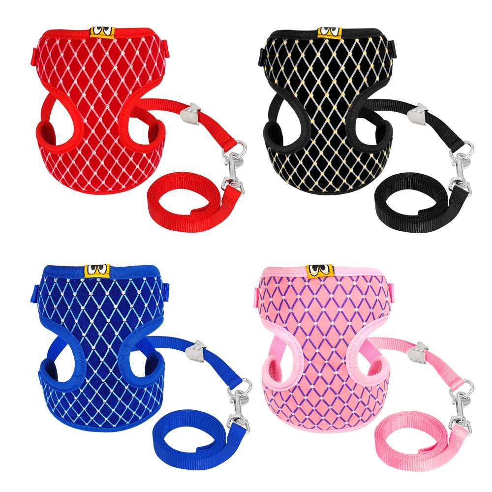 Söpö koiran kissan valjaat liivi hengittävä mesh lemmikkieläinten koiranpennun valjaat ja talutushihnasarja pieni nylon pehmeä lemmikin rintahihna chihuahua pinkille s