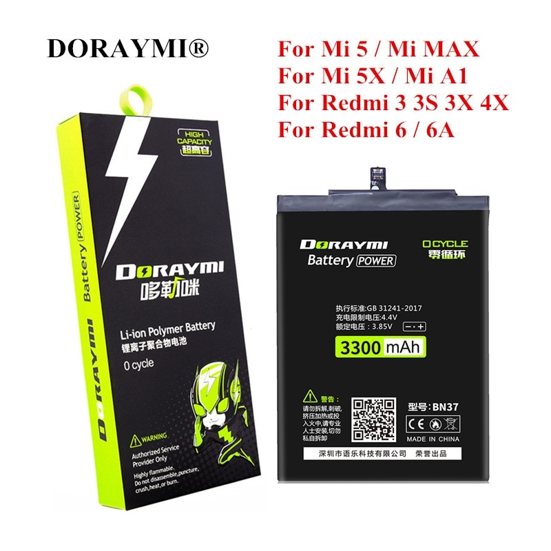 DORAY mi BN31 BN37 BM22 BM47 BM49 BATTERIA Per Xiao mi mi 5 5X A1 Max Red mi 3 3S 3X4X6 6A Nota 5A Pro Y1 Lite Sostituzione Bateria