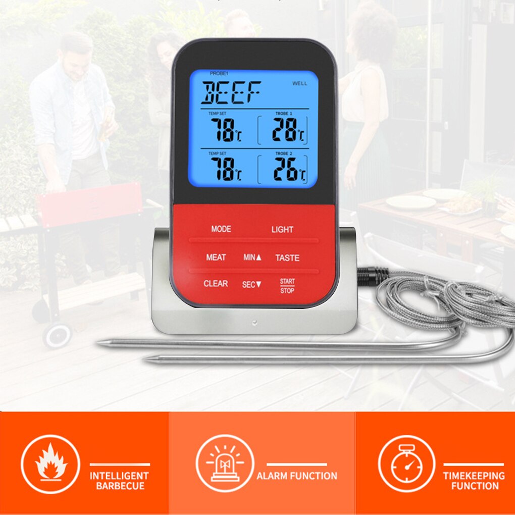 Wireless Remote Meat Thermometer Dual Probe Digital Backlight Cooking Oven BBQ Kitchen Food Thermometer Grilling Barbecue