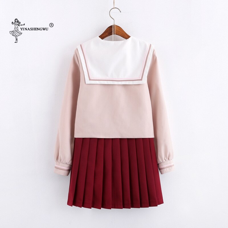 Lange Mouwen Jk Uniformen Japanse Matrozenpakje Schooluniform Cosplay Student Jk Academy Kleding Wijn Rode Rok Plooirok