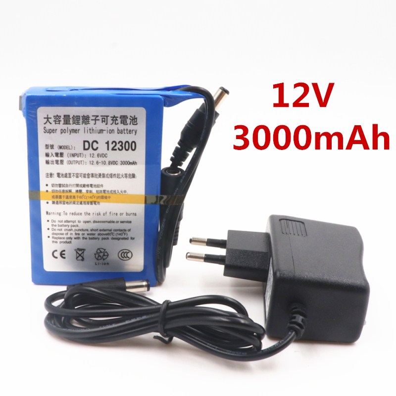 100% DC 12V 3000mAh Li-ion DC12300 Super Rechargeable Battery Pack with Plug for CCTV Camera Batteries Baterias Bateria