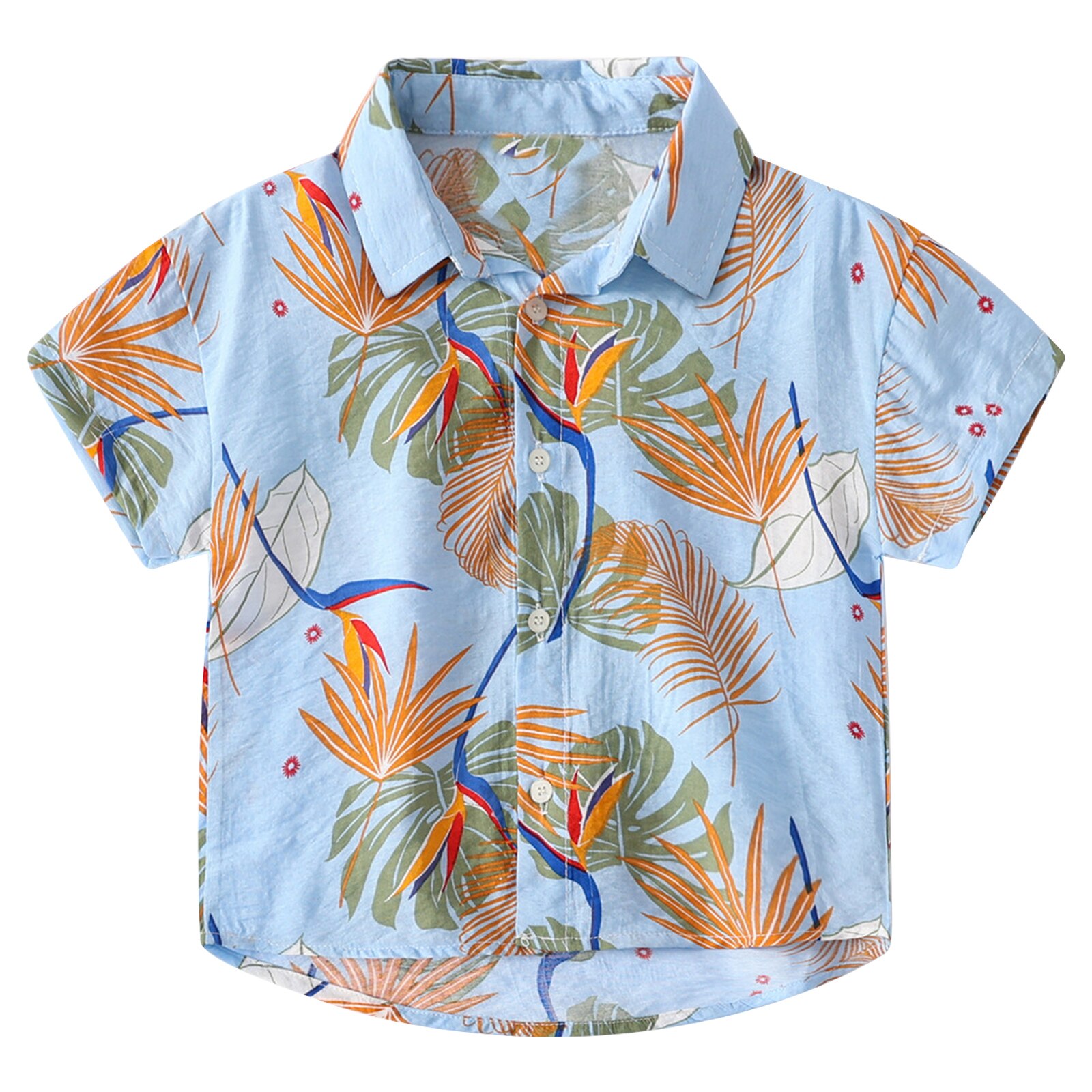 Camisa de manga corta con botones para niños, camisa informal con cuello vuelto, para playa, Verano: Blue / 12-18M