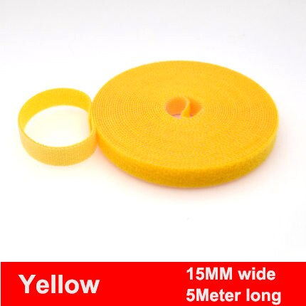 Cinta de sujeción reutilizable de 5M/rollo de 15/20mm, bridas para cables, correas de Velcro, tiras de cinta de gancho y bucle, organizador de cables de gestión de cables DIY: Yellow 15mm