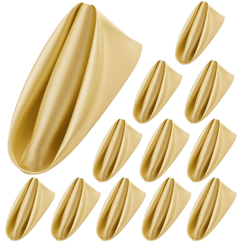 Y1UU 12Pcs 50cm Table Napkins Cloth Square Satin Fabric Napkin Pocket Handkerchief for Wedding Birthday Home Party Hotel: gold
