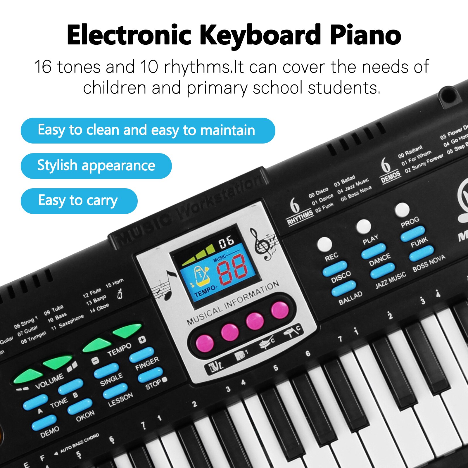 61 Keys Digital Music Electronic Keyboard Kids Multifunctional Electric Piano with Microphone Function Musical Instrument