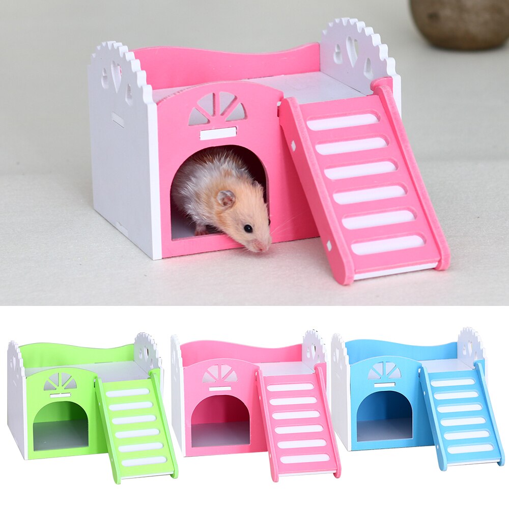 Non-toxic Pet Hamster Wooden House Small Mouse Nest Houses With Staircase Small Animal Living Home Pets Nest