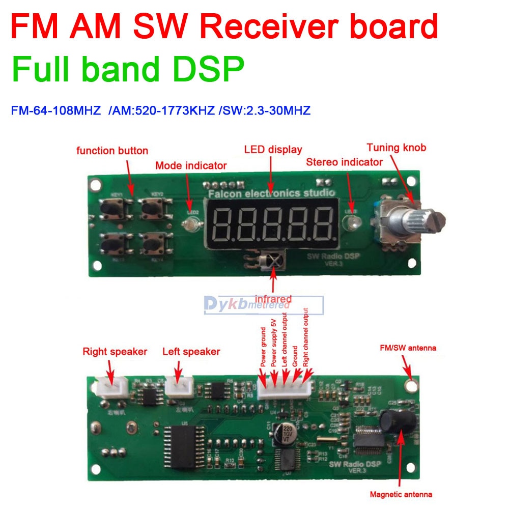 Dsp Fm Am Sw Radio Receiver Board Module Led Digitale Tuning Kortegolf Volledige Band Fm Stereo Radio Ontvangst 64-108 Mhz 2.3-30 Mhz