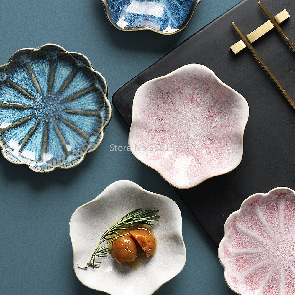 Smuk retro lotus keramisk tallerken porcelæn ovn glaseret blomst middag tallerken sauce nødder frugt bakke fest snack retter tallerken