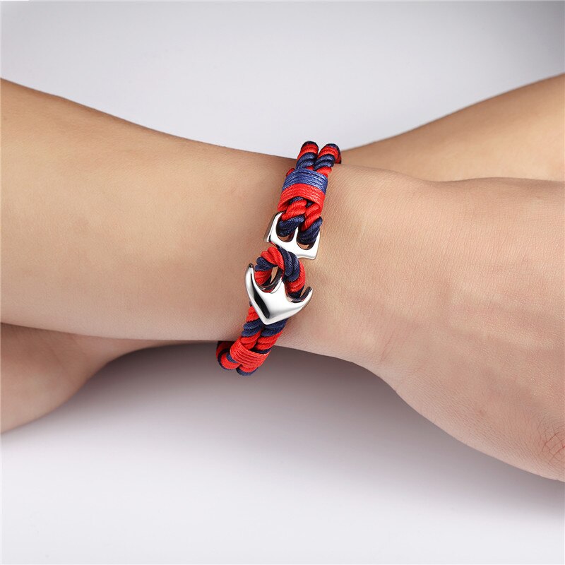 YIZIZAI Hoop Anker Armband Rvs Marineblauw Mannen Vrouwen Nautische Survival Touw Ketting Armband Zomer Stijl