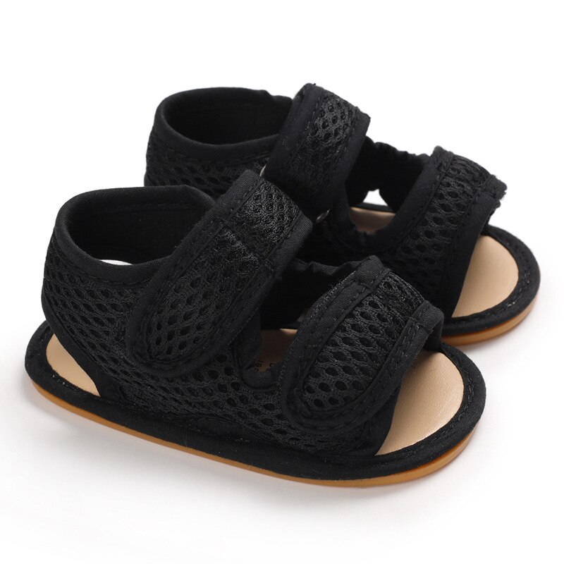 Sandales d'été en maille pour -né, filles et garçons, respirantes et confortables, antidérapantes, à semelle souple, pour nourrissons et tout-petits: Black / 0-6 mois