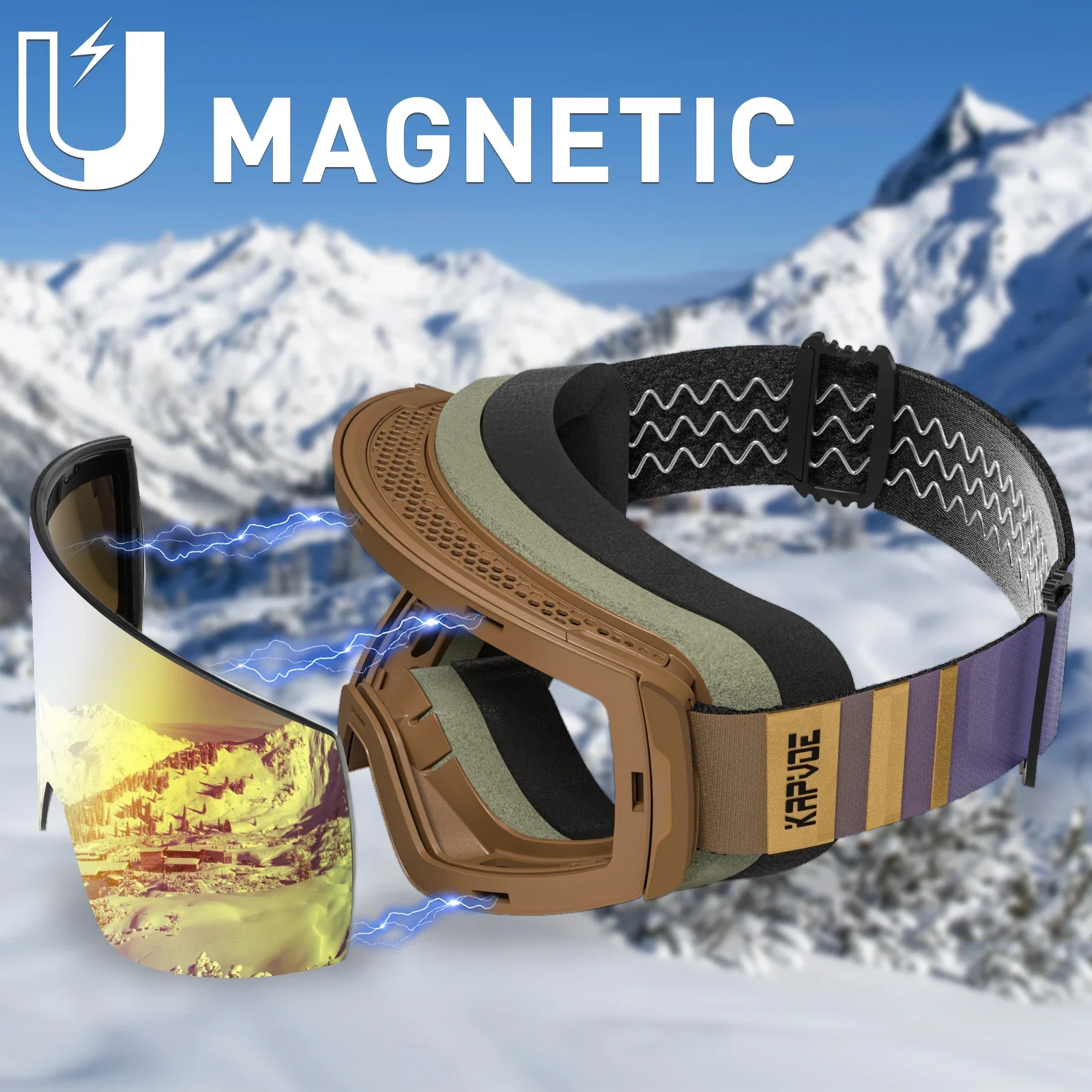 Kapvoe-Ski Goggles Snowboarding Goggle Snow Skiing Mask for Men Women Anti-Fog Lens Kit UV400 Protection Snowmobile Glasses