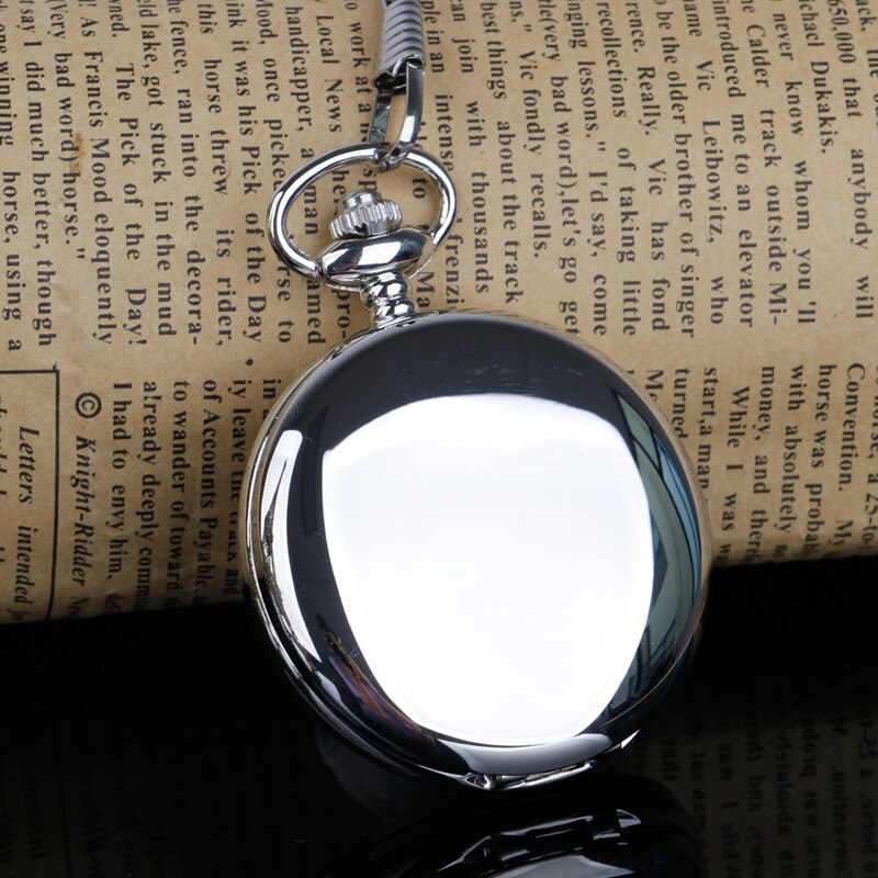 Vintage Quartz Pocket Watch Smooth Steel Roman Nmber Dial Pendant Fob Chain Watch Clock Relogio DeBolso