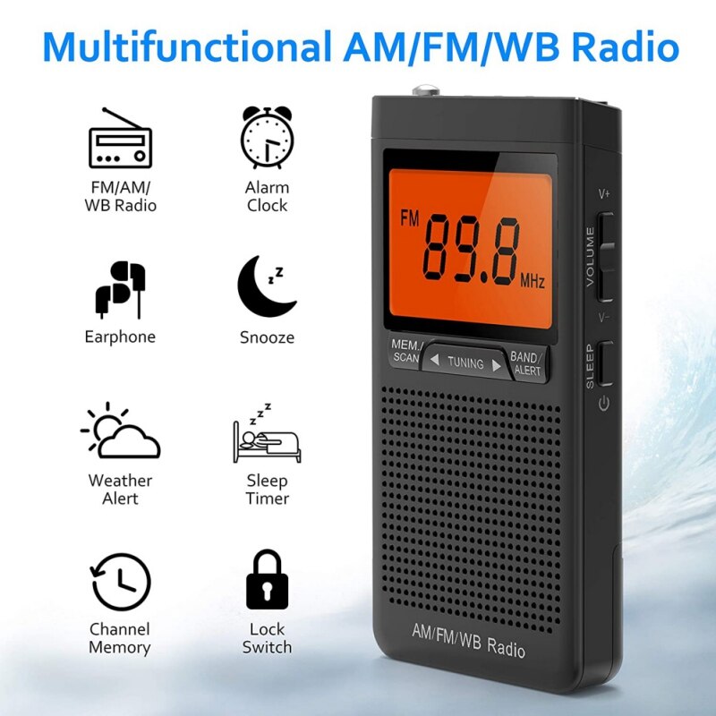 Emergency Pocket NOAA AM FM Weather Radio Compact Portable Auto-Search Battery Hand-cranked Radio