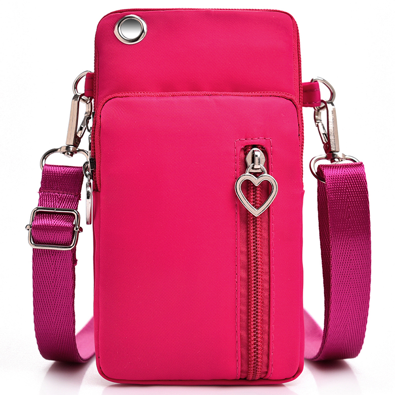 Woman Messenger Bag Mini Shoulder Bag Diagonal Multi-Function Mobile Phone Bag Outdoor Earphone Pouch Sports Bag: Hot Pink