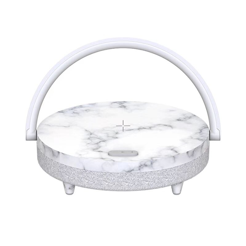 EZVALO-Lámpara de escritorio de música de carga inalámbrica, atenuación de tres velocidades, Altavoz bluetooth, soporte de teléfono de carga tipo c, mármol: Marble
