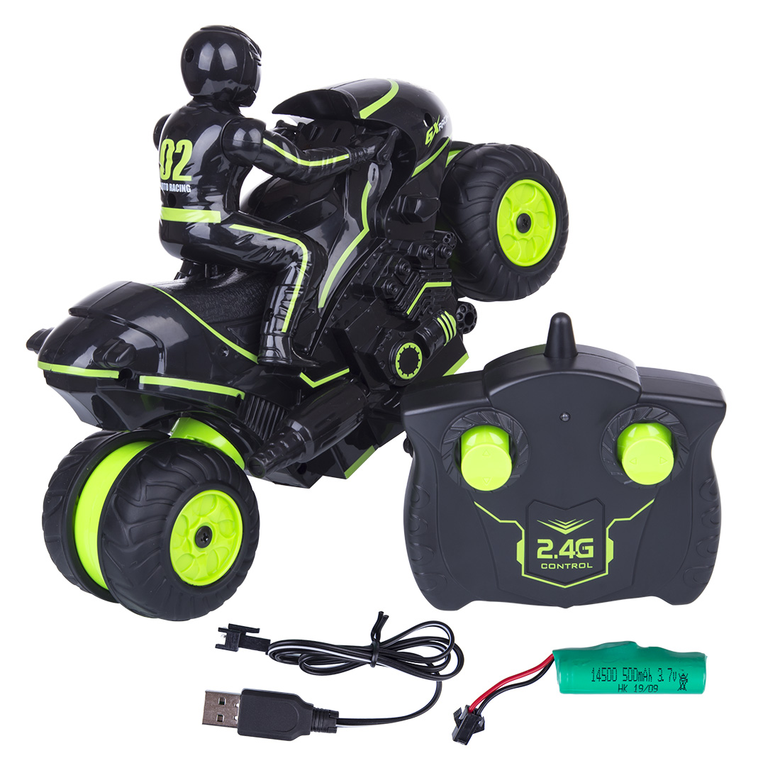 2.4G RC High Speed Drift Motorcycle 360 Degree Rotation Stunt Motorbike Model Toy RC Motorcycles- Green