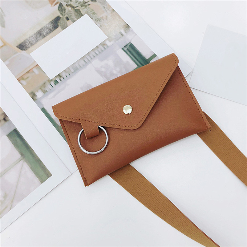 Fanny Pack Frauen Gürtel Tasche Leder Taille Tasche frauen Reine Farbe Ring PU Messenger Schulter Brust pochete homem: Brown